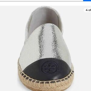 Tory Burch silver and blue leather espadrilles/size 5.5